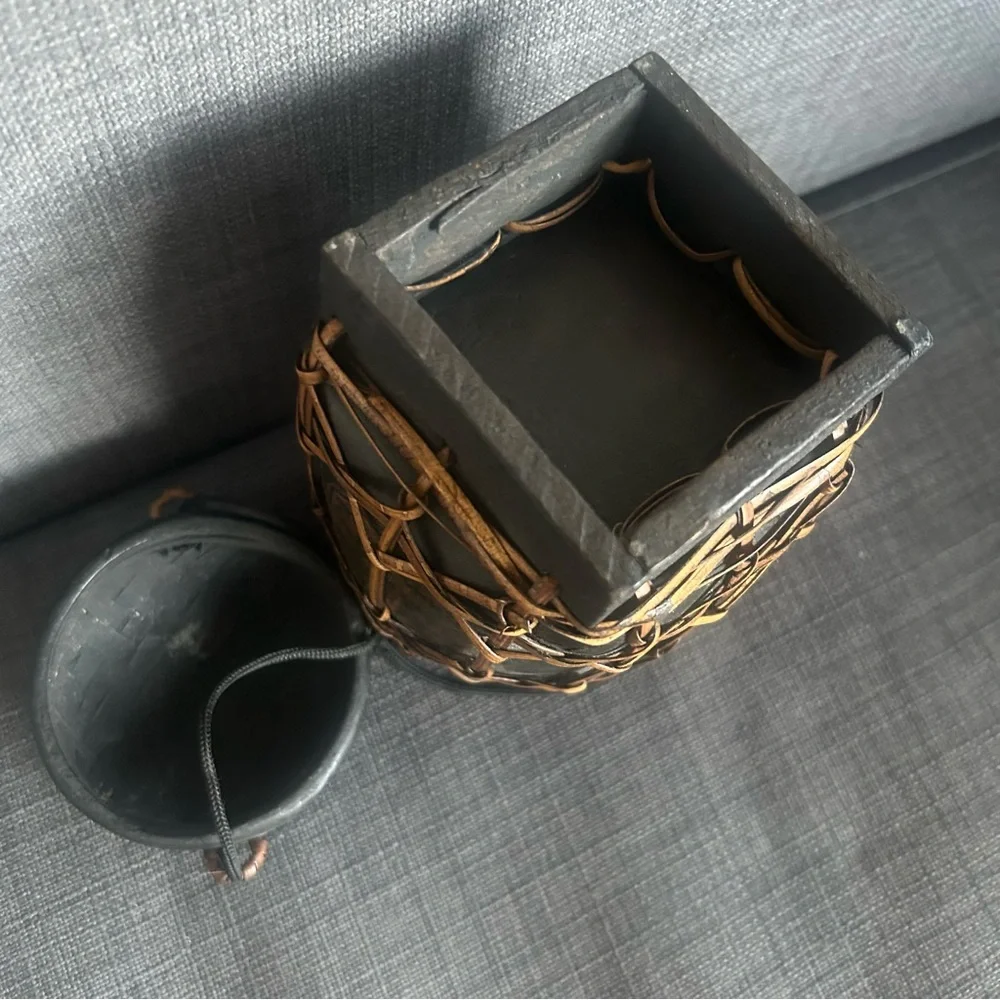 Vintage Thai Artisan Handmade Lacquered Bamboo Tea Rice Jar Storage Box #1220258